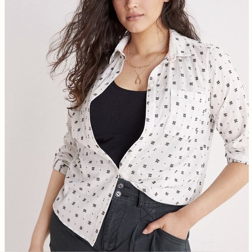 Anthropologie Maeve Womens Clip Dot Relaxed Fit Button Down Blouse Top Size 6